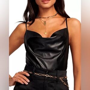 RAMY BROOK Moyer Faux Leather Black Cowl Neck  Tank Top XS S M L XL